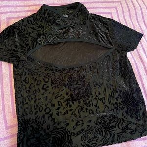 Dolls Kill Current Mood Black Velvet Asian Inspired Top